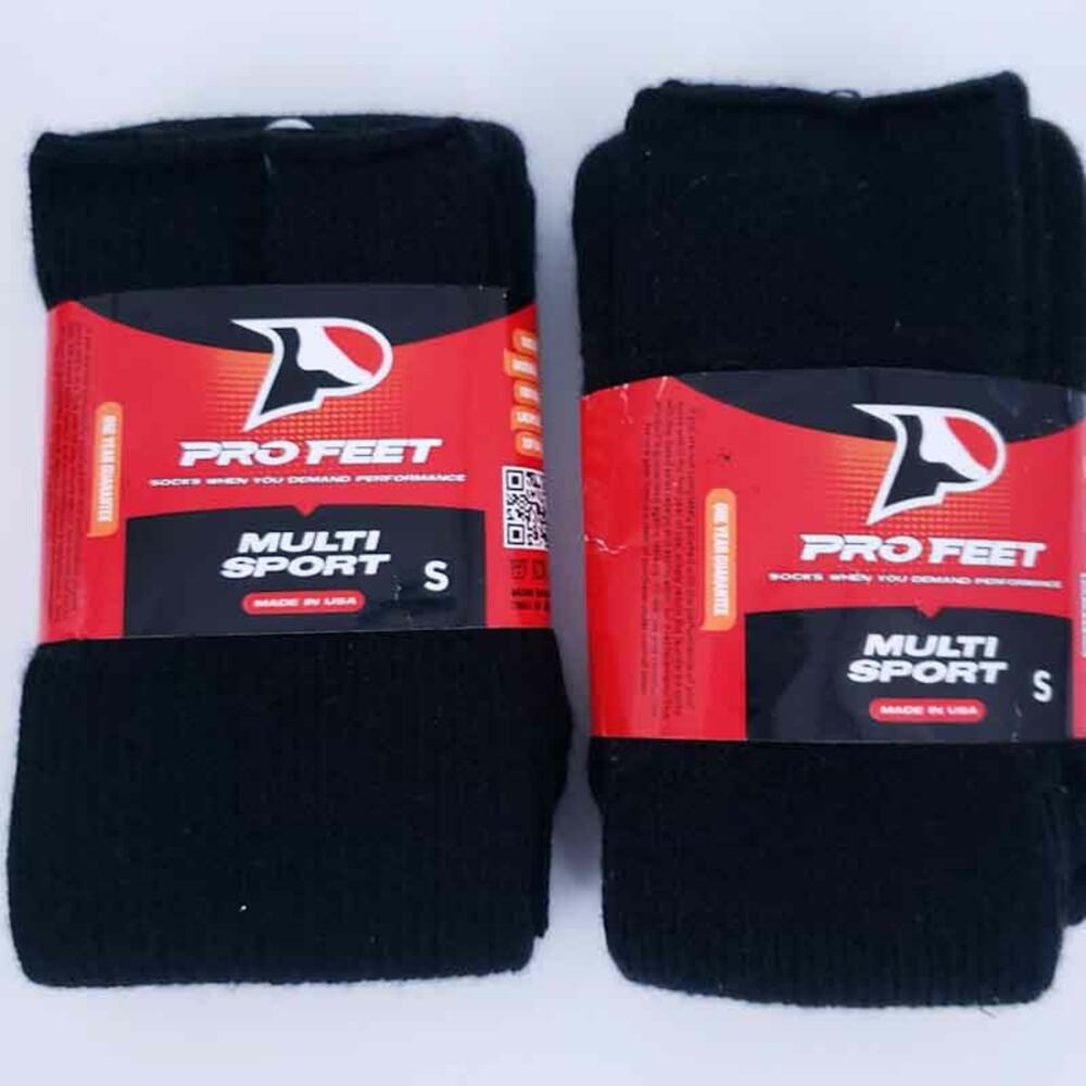 New (2) Pro-Feet Multi-Sport Crew Athletic Socks Black Small (Size 7-9)